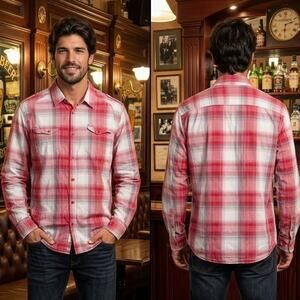 Guess Red White Plaid Button Up Shirt Mens XXL 50-52